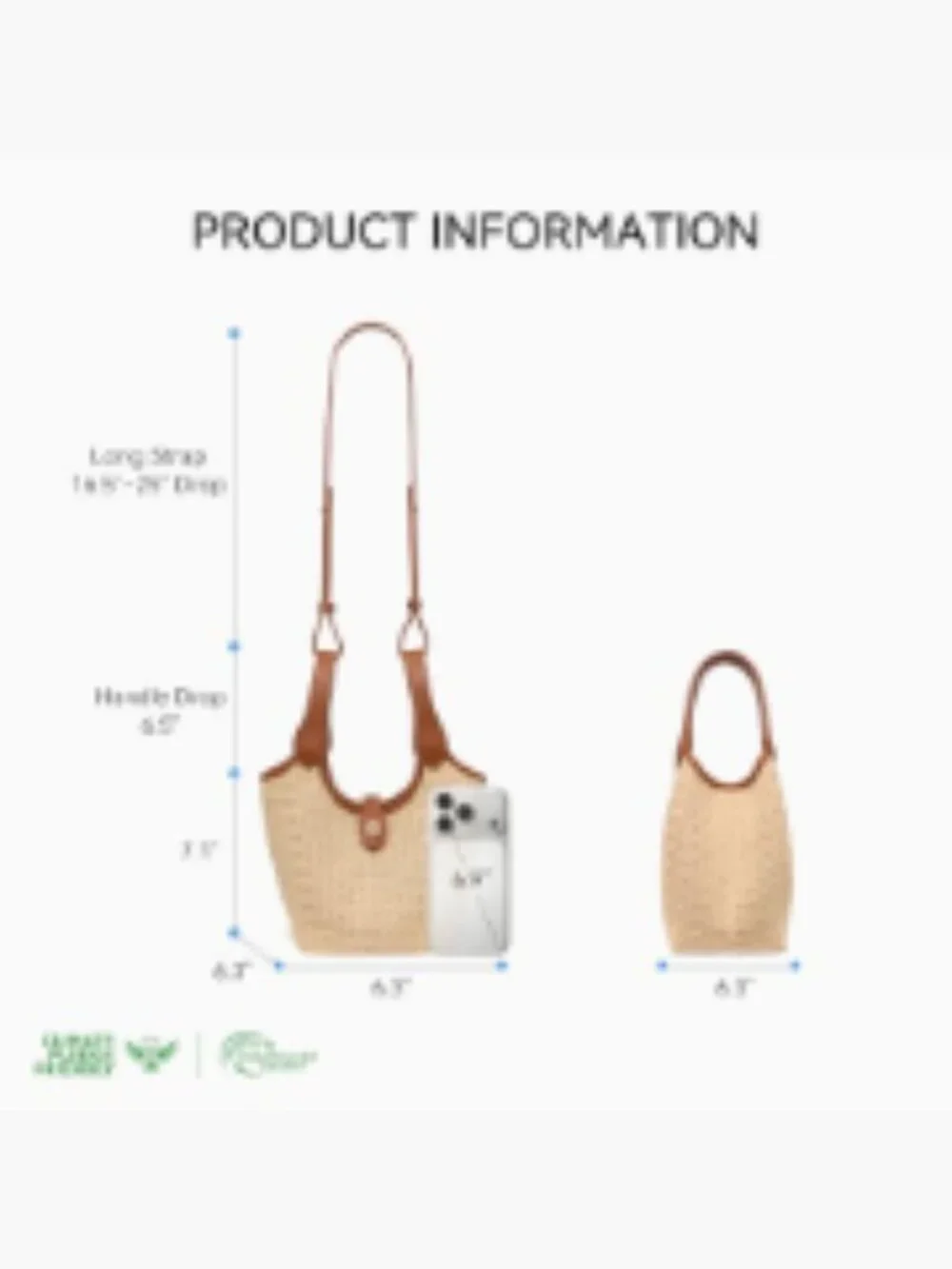 Convertible Crochet Bucket Bag Faux Leather Crossbody Adjustable Strap
